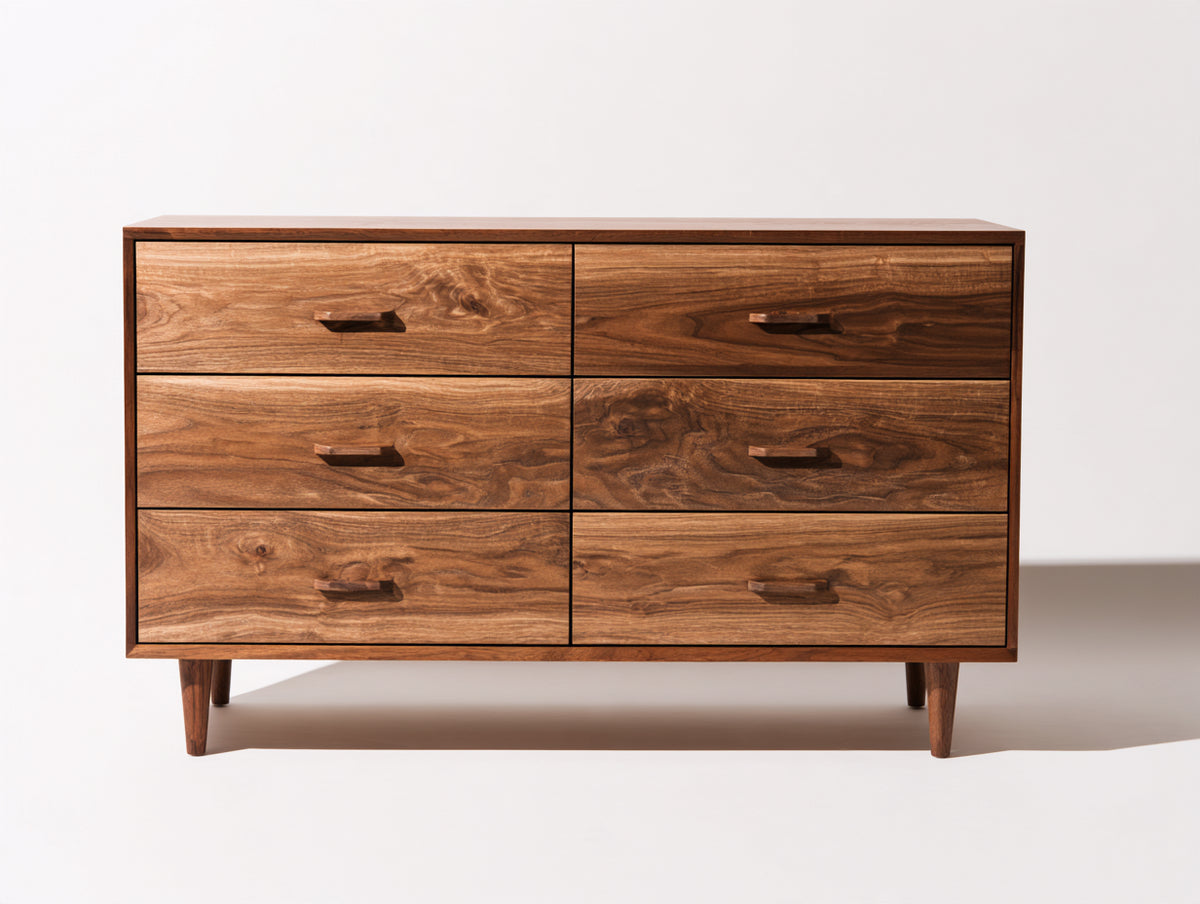 Cassettiera - legno - 148x46x84 cm - noce - stile rétro