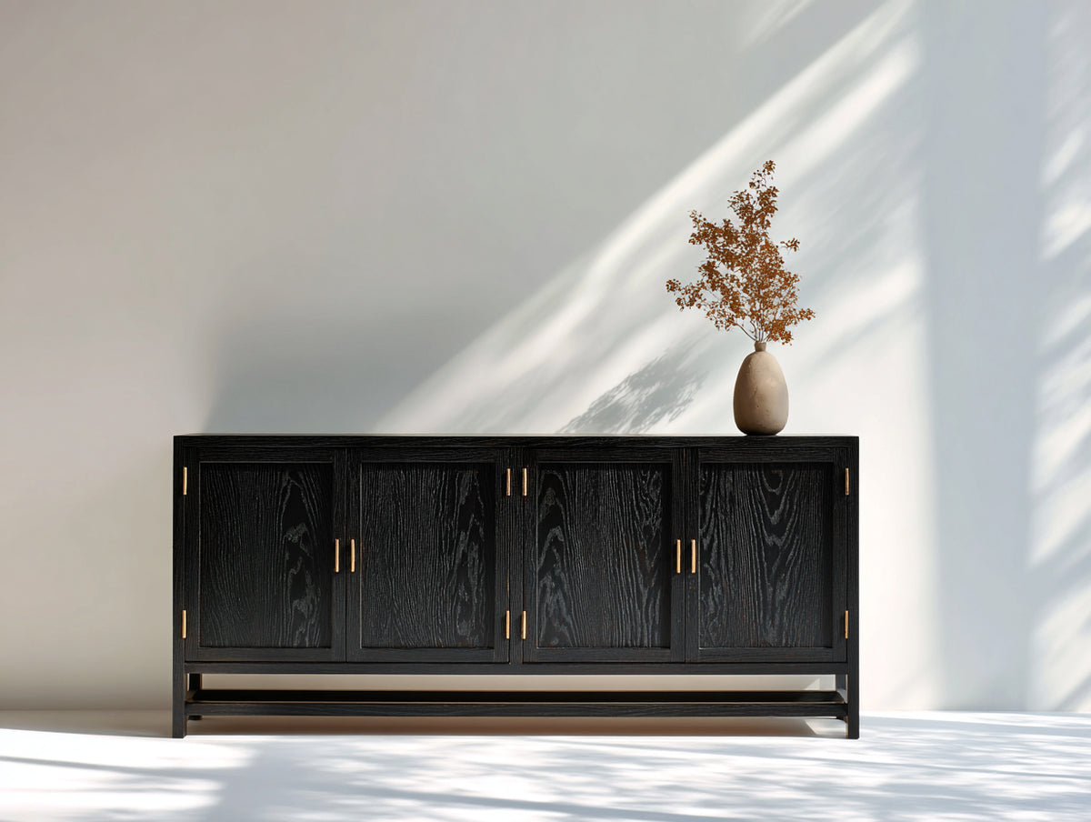 Mobile ingresso - legno-metallo - 165x42x82 cm - nero-ottone - stile rustico contemporaneo