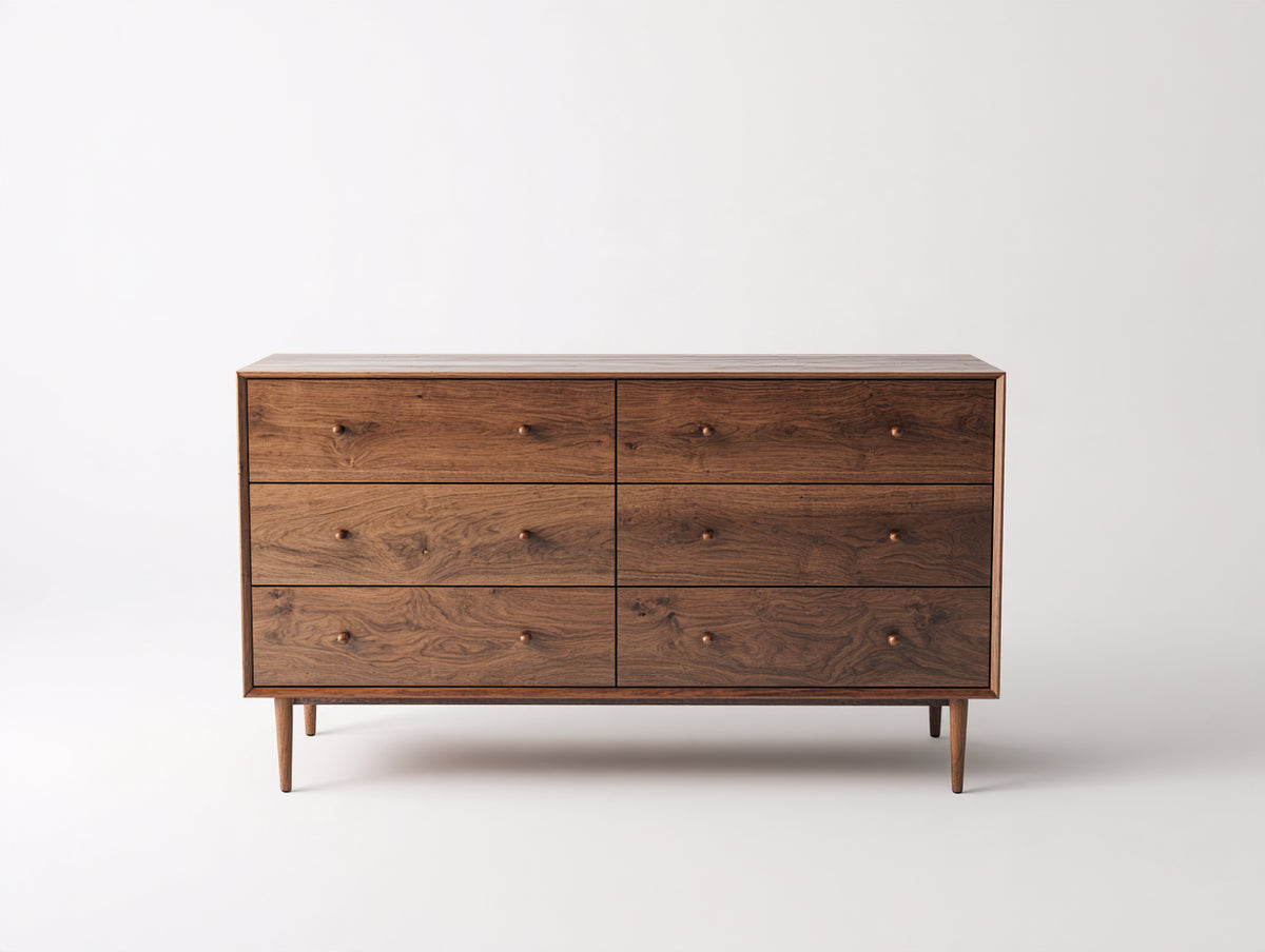 Cassettiera - legno - 145x46x82 cm - noce - stile rétro