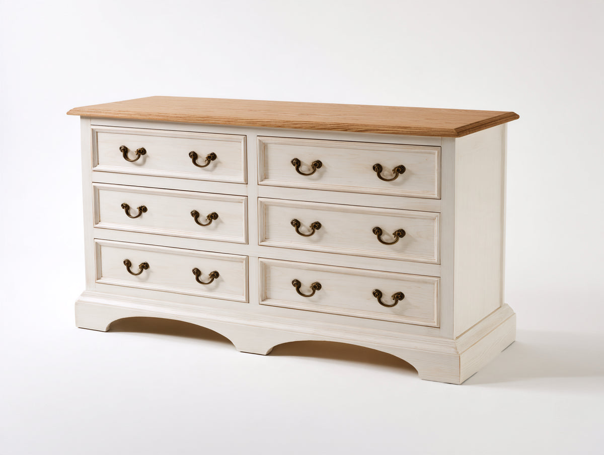 Cassettiera - legno-metallo - 138x47x86 cm - bianco-rovere naturale-bronzo - stile classico