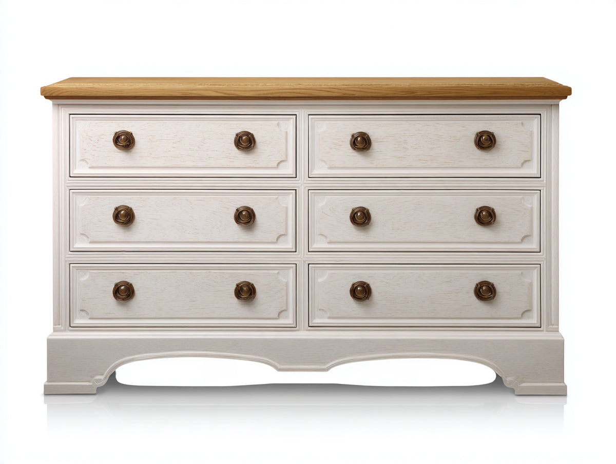 Cassettiera - legno-metallo - 140x45x85 cm - bianco-rovere naturale-bronzo - stile classico