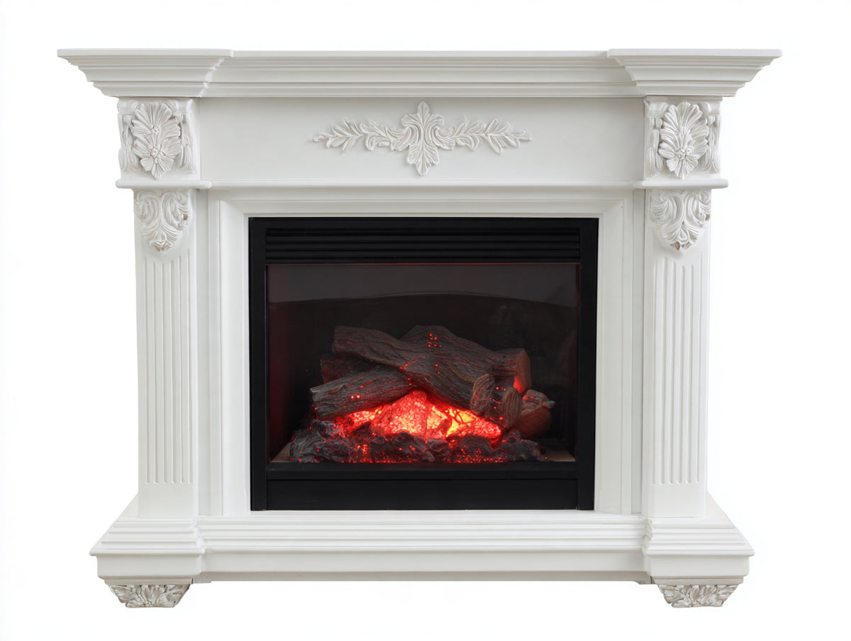 Camino - materiale composito - 116x32x99 cm - Bianco-Nero - stile classico