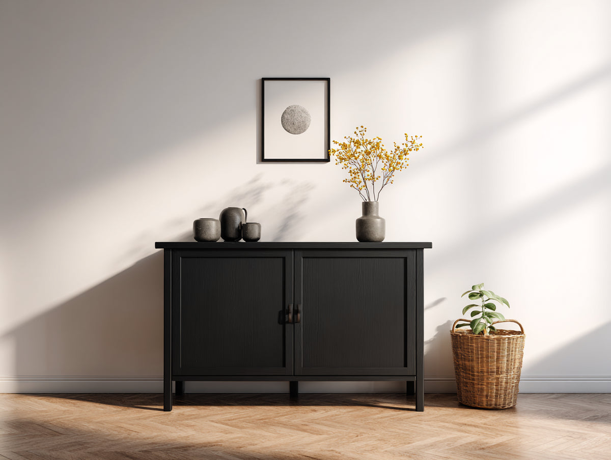 Mobile ingresso - pannelli di legno - 120x40x82 cm - nero - stile moderno