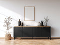 Mobile ingresso - pannelli di legno-legno-metallo - 170x42x78 cm - nero-rovere naturale-ottone - stile contemporaneo