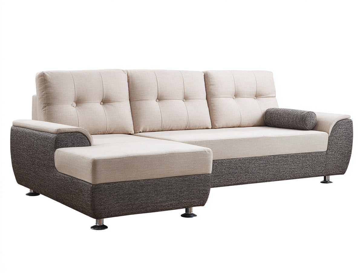 Divano angolare - Tessuto-Metallo - 260x165x90 cm - Beige chiaro-Grigio scuro - Stile moderno
