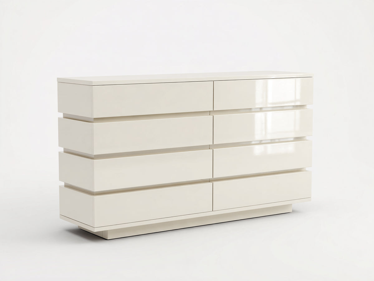 Cassettiera - pannelli di legno - 150x45x85 cm - avorio - stile contemporaneo
