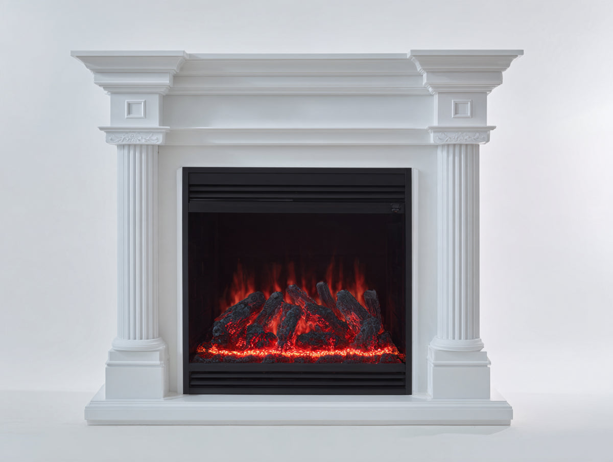 Camino - materiale composito - 115x31x104 cm - Bianco-Nero - stile classico