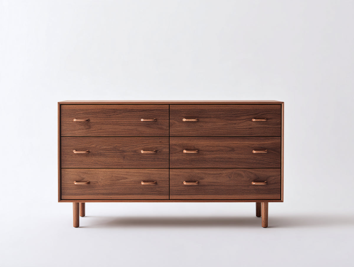 Cassettiera - legno-metallo - 145x45x82 cm - noce-rame - stile rétro