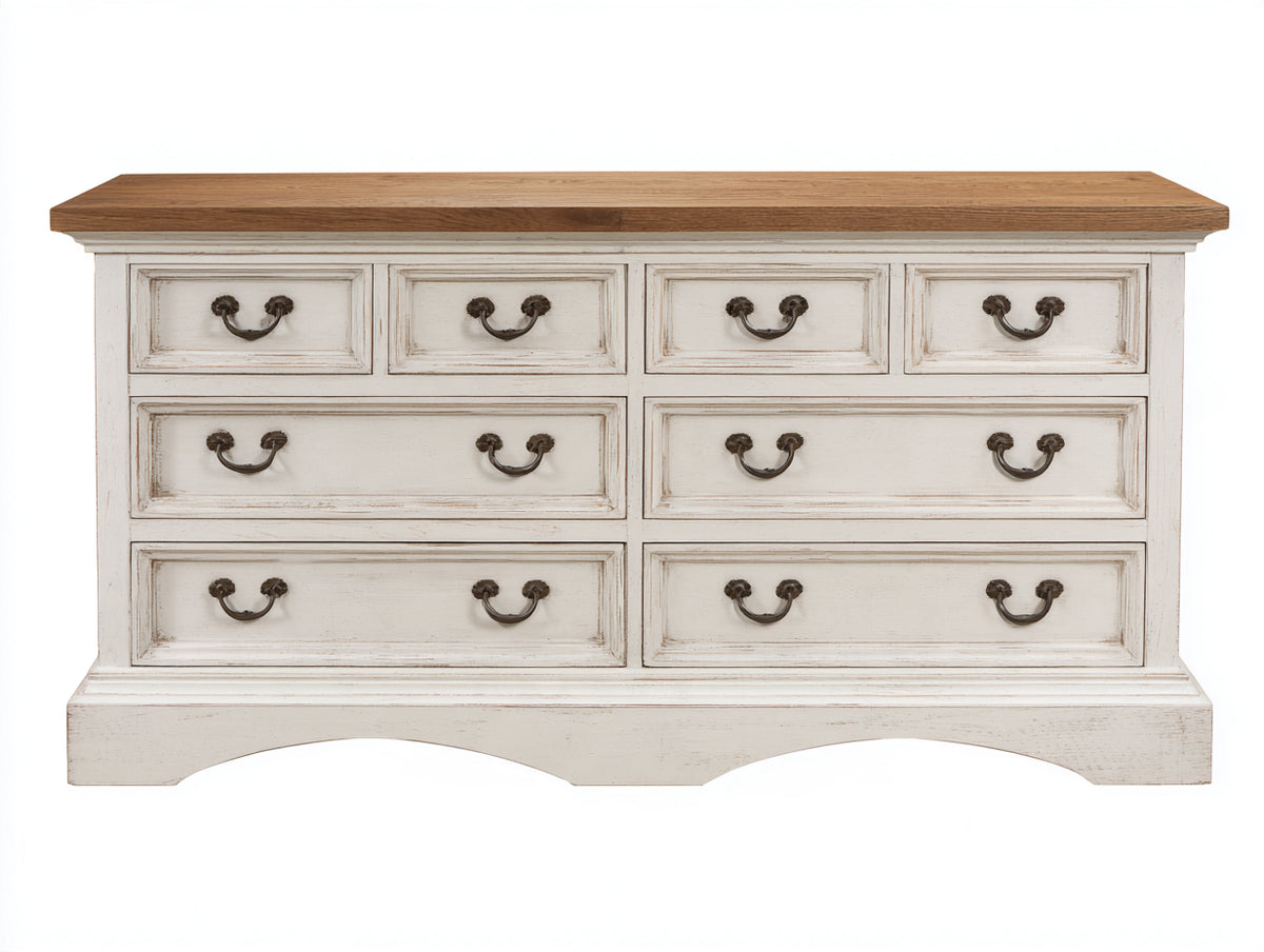 Cassettiera - legno-metallo - 150x48x88 cm - bianco-rovere naturale-bronzo scuro - stile rustico