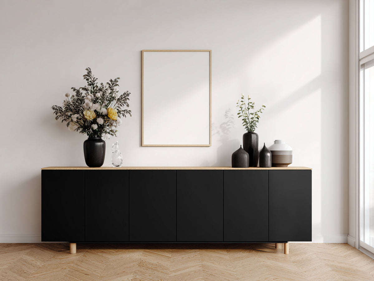 Mobile ingresso - pannelli di legno-legno - 180x42x78 cm - nero-rovere naturale - stile moderno