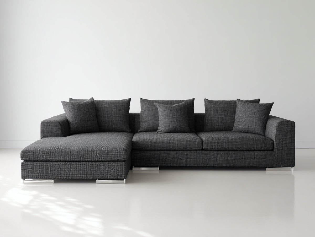 Divano angolare - Tessuto-Metallo - 275x168x82 cm - Grigio antracite - Stile moderno