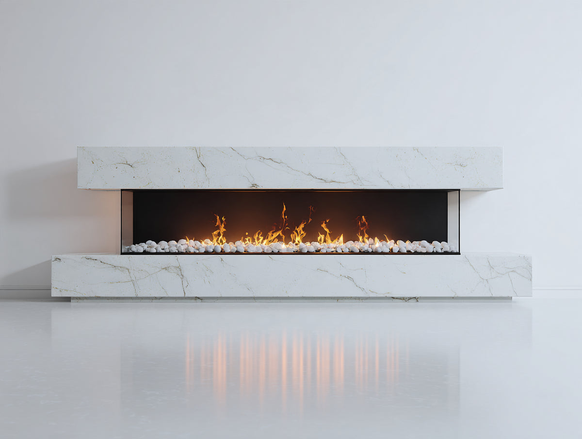 Camino - marmo-vetro-metallo - 160x40x62 cm - Bianco-Nero - stile moderno